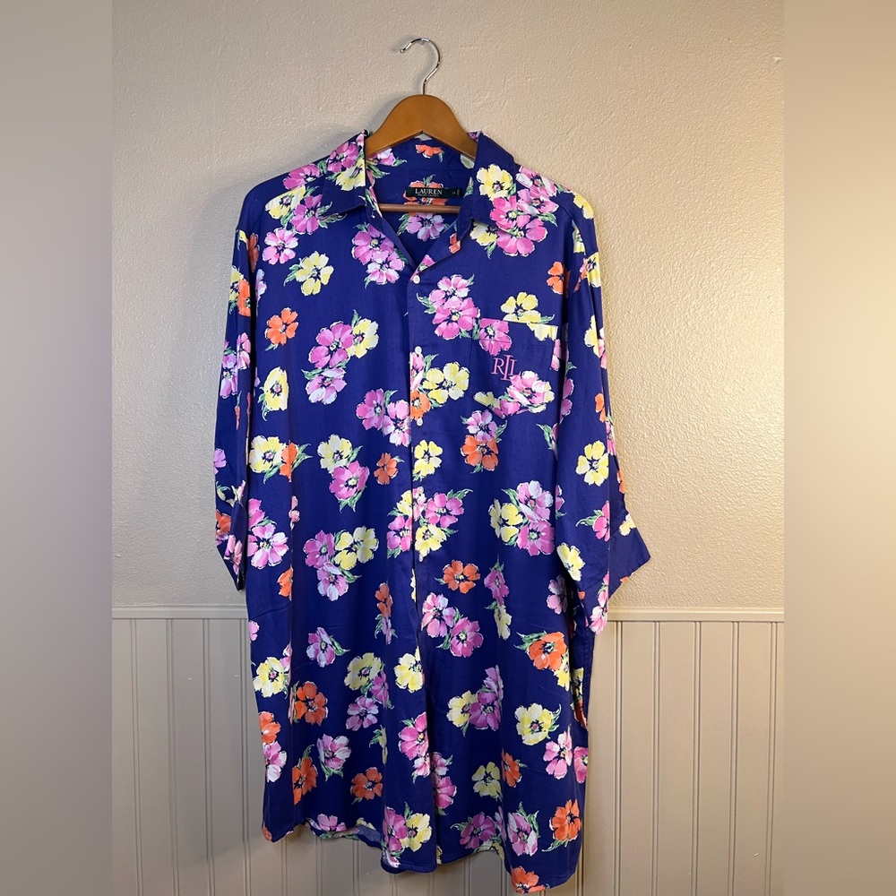 Lauren Ralph Lauren Blue Floral Pajama Shirt
